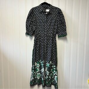 Emily Lovelock Veronica Print Mix Dress XL NWT $224 Cotton Floral Belted Midi